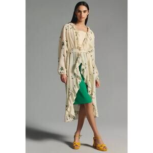 Anthropologie White Floral Ruffle-Hem Duster NWT $189